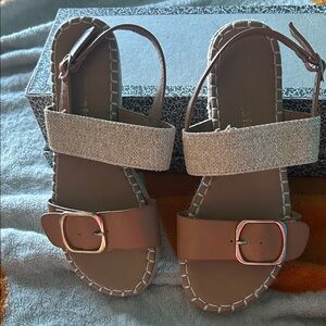 Tan and Cream Sandals with Buckle